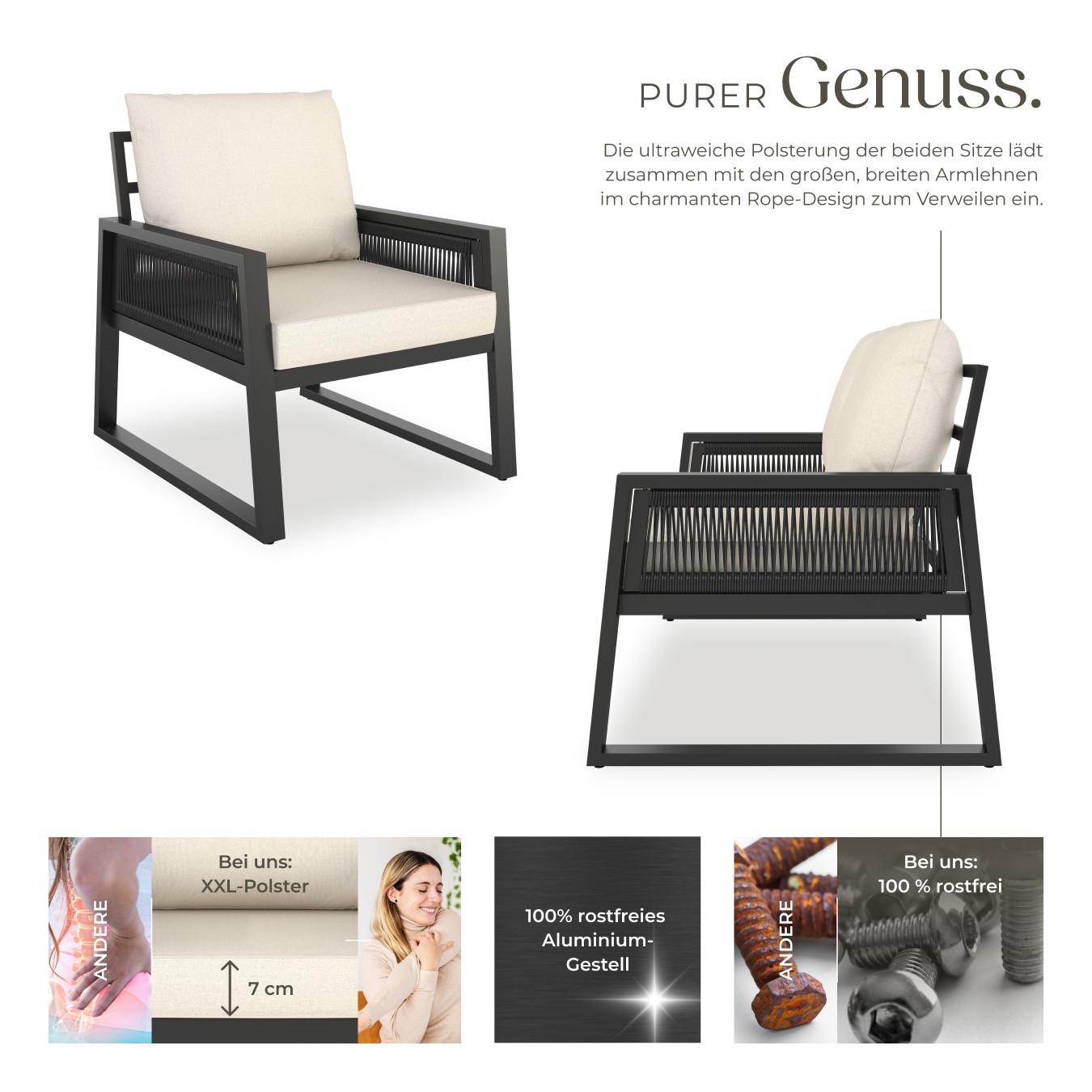 Tectake Set da giardino Captive Design a corda, con telaio in alluminio  