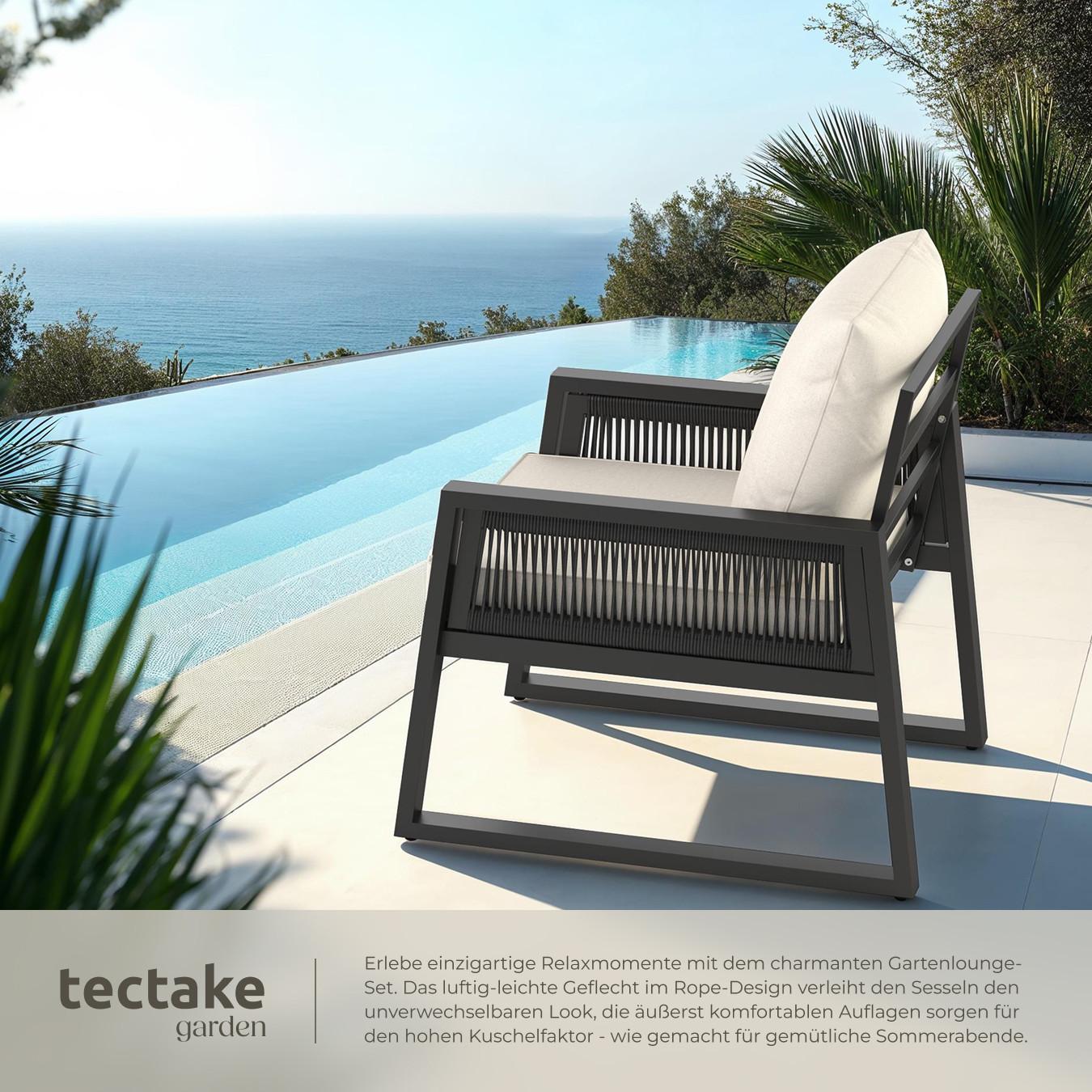 Tectake Set da giardino Captive Design a corda, con telaio in alluminio  