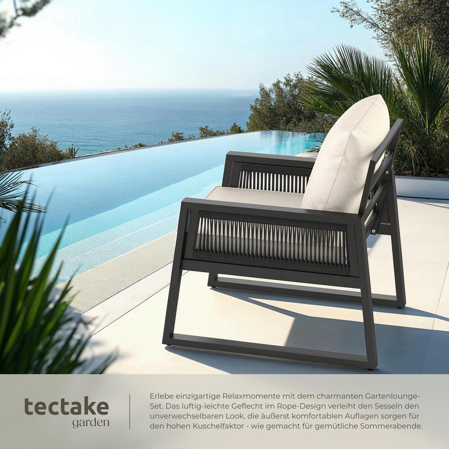 Tectake Set da giardino Captive Design a corda, con telaio in alluminio  