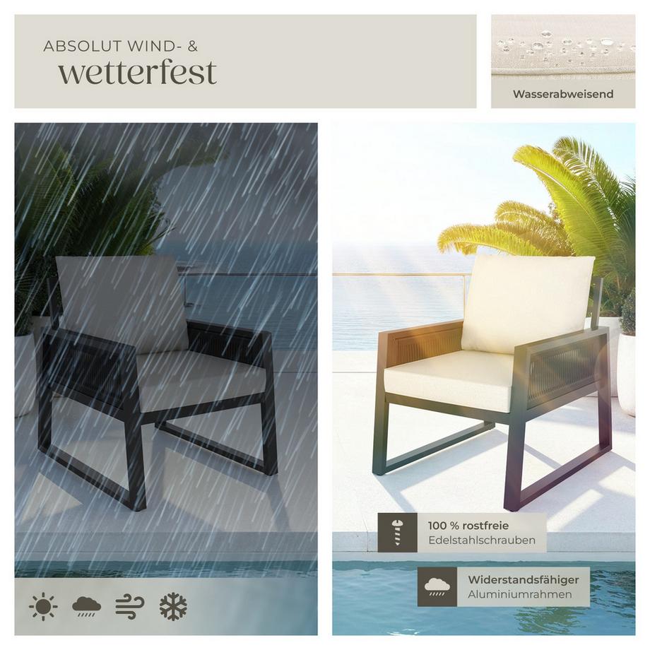 Tectake Aluminium Garten-Lounge Set Captive im Rope-Design 7 cm Sitzpolster, dicke Rückenkissen  