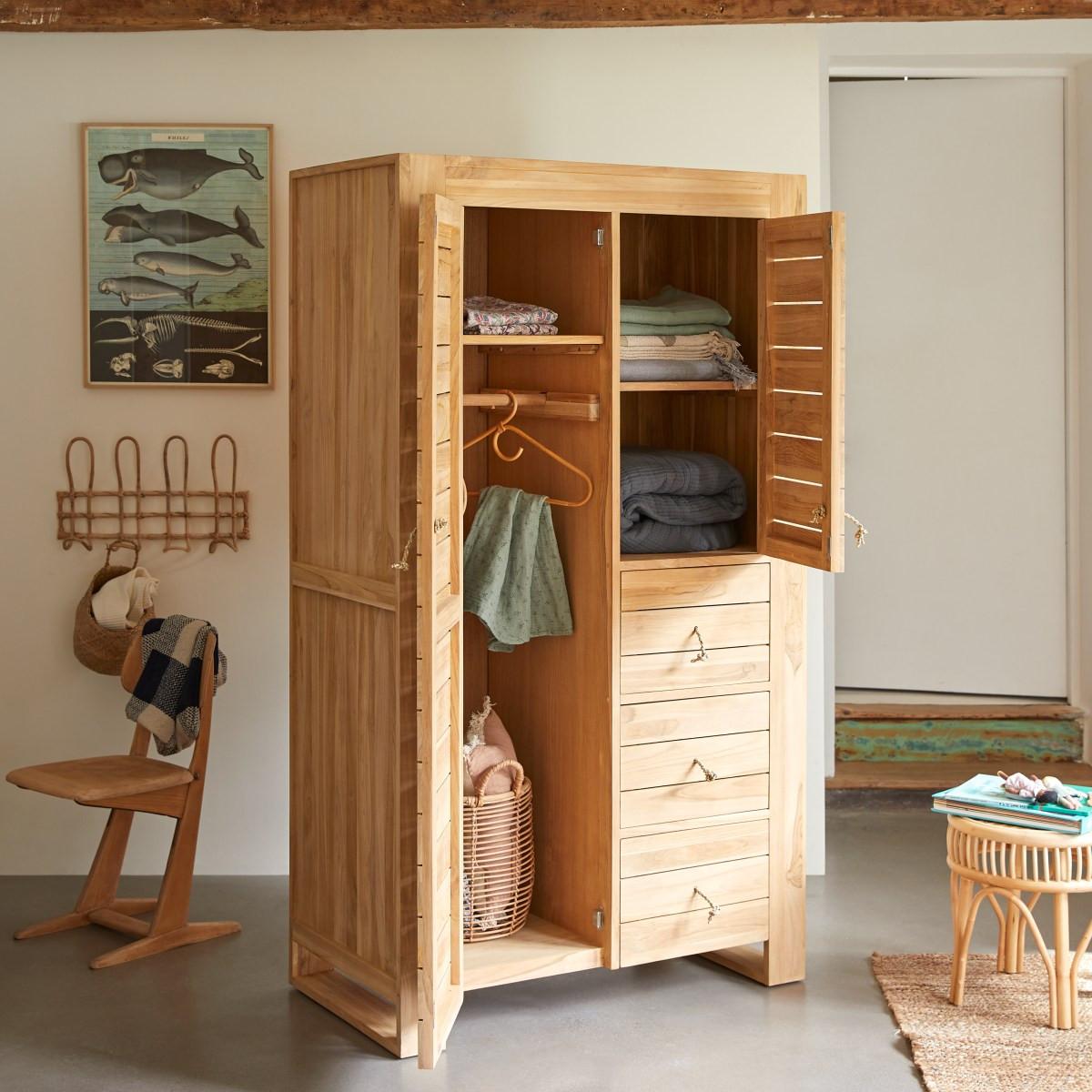 Tikamoon Armoire penderie enfant en teck massif Minimalys  