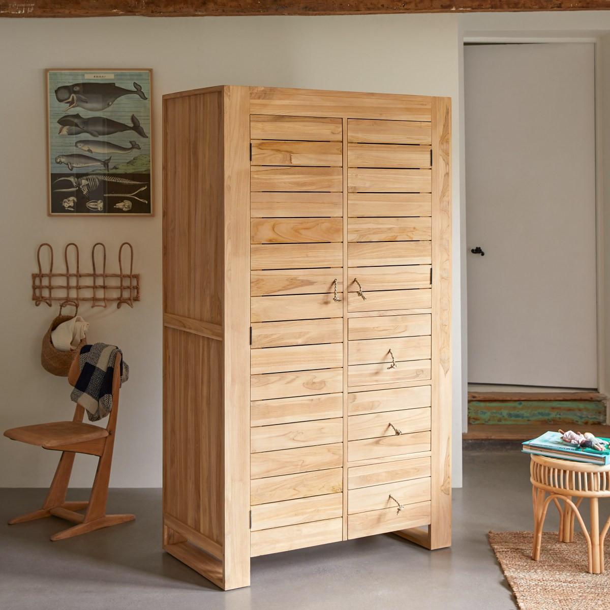 Tikamoon Armoire penderie enfant en teck massif Minimalys  