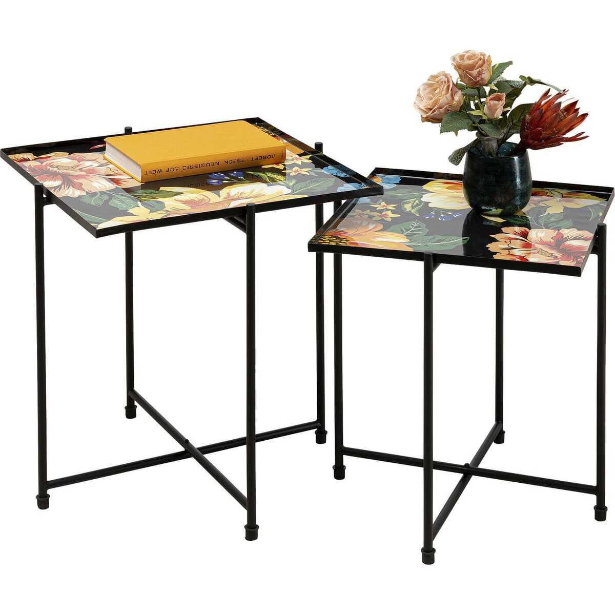 KARE Design Table d&#039;appoint Flowers Garden Square (lot de 2)  