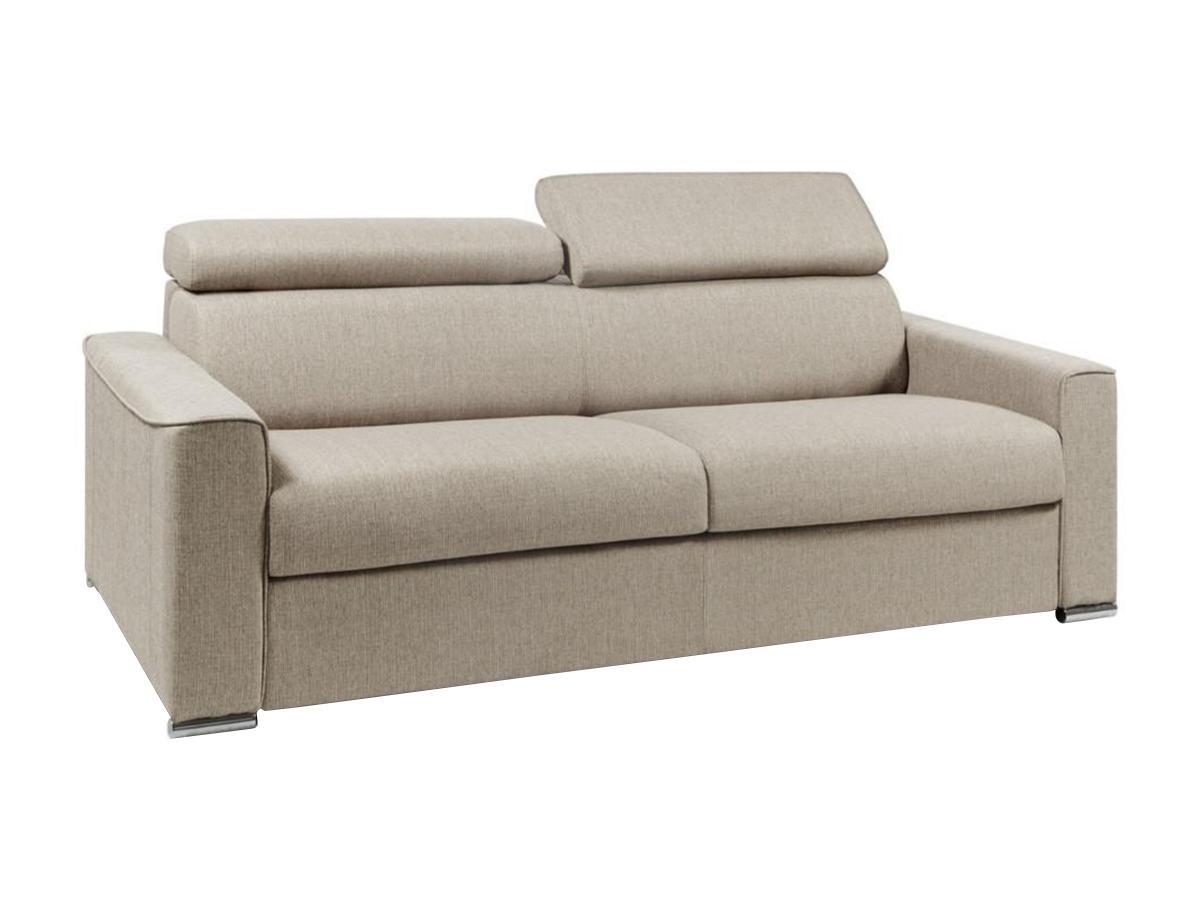 LINEA SOFA Canapé 4 places convertible express en tissu beige - couchage lattes larges 160 cm - Matelas 16 cm avec mémoire de forme VIZIR  