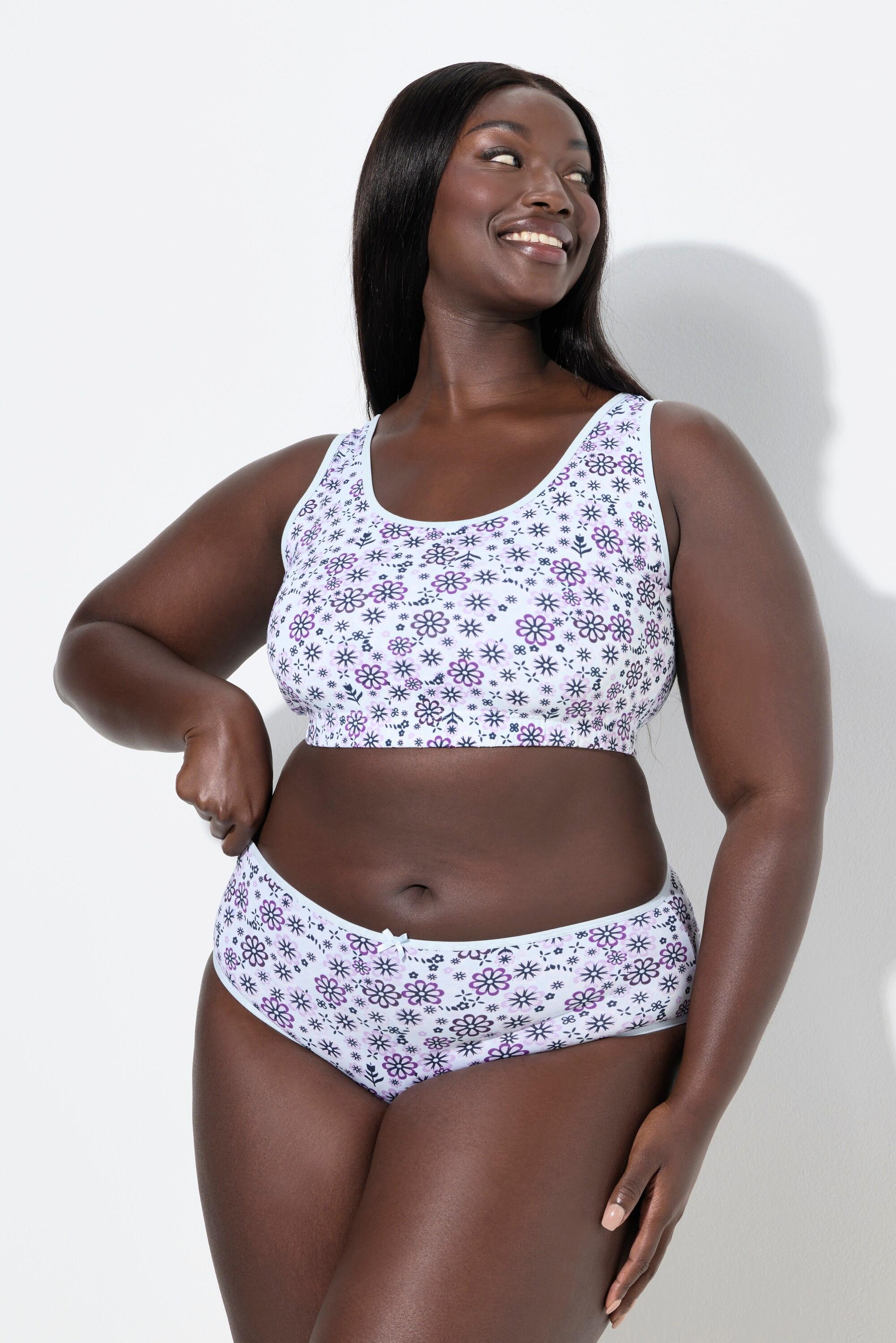 Ulla Popken Slip Midi Confezione da 5 Fiori Tinta Unita Taglio Alto  