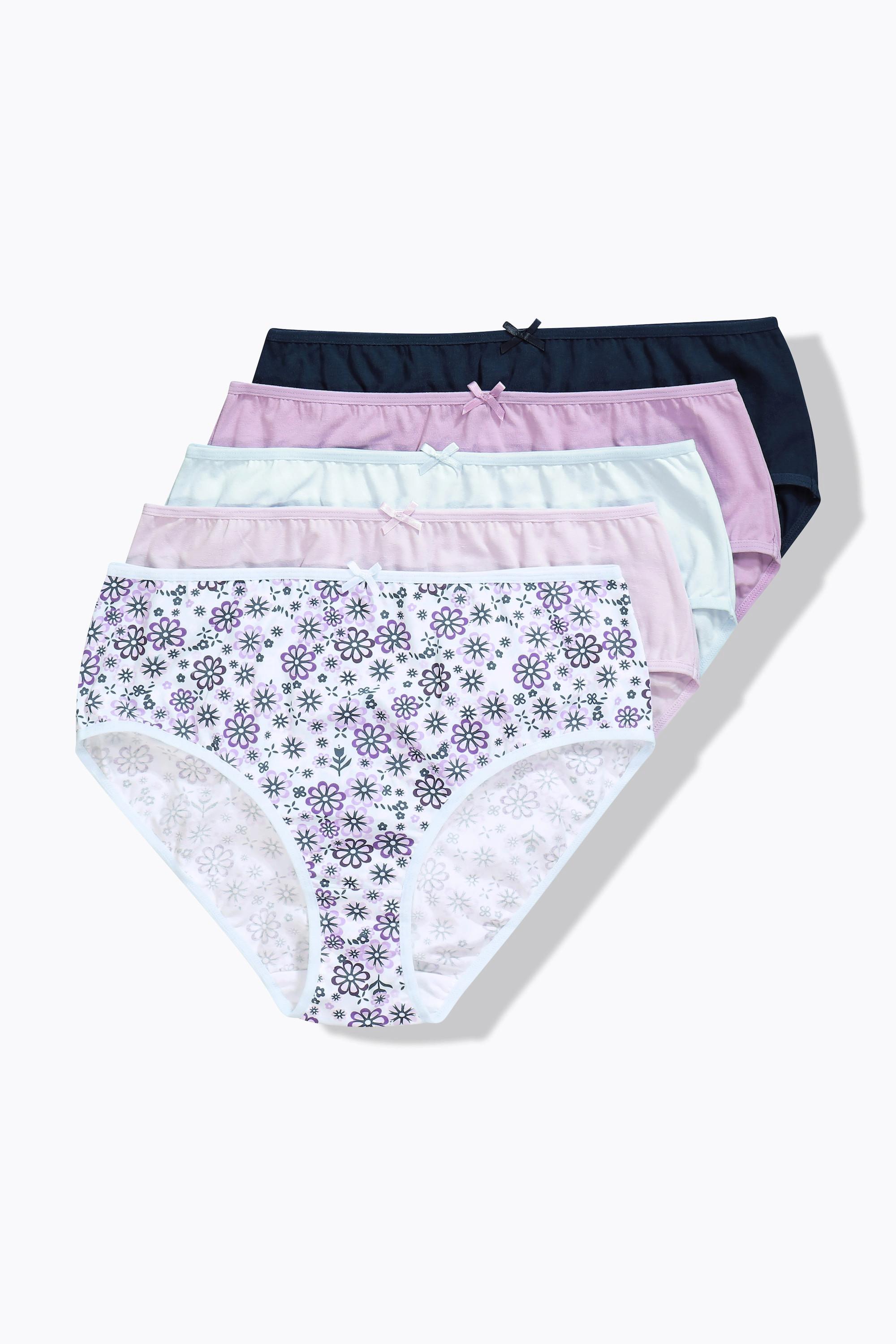 Ulla Popken Slip Midi Confezione da 5 Fiori Tinta Unita Taglio Alto  