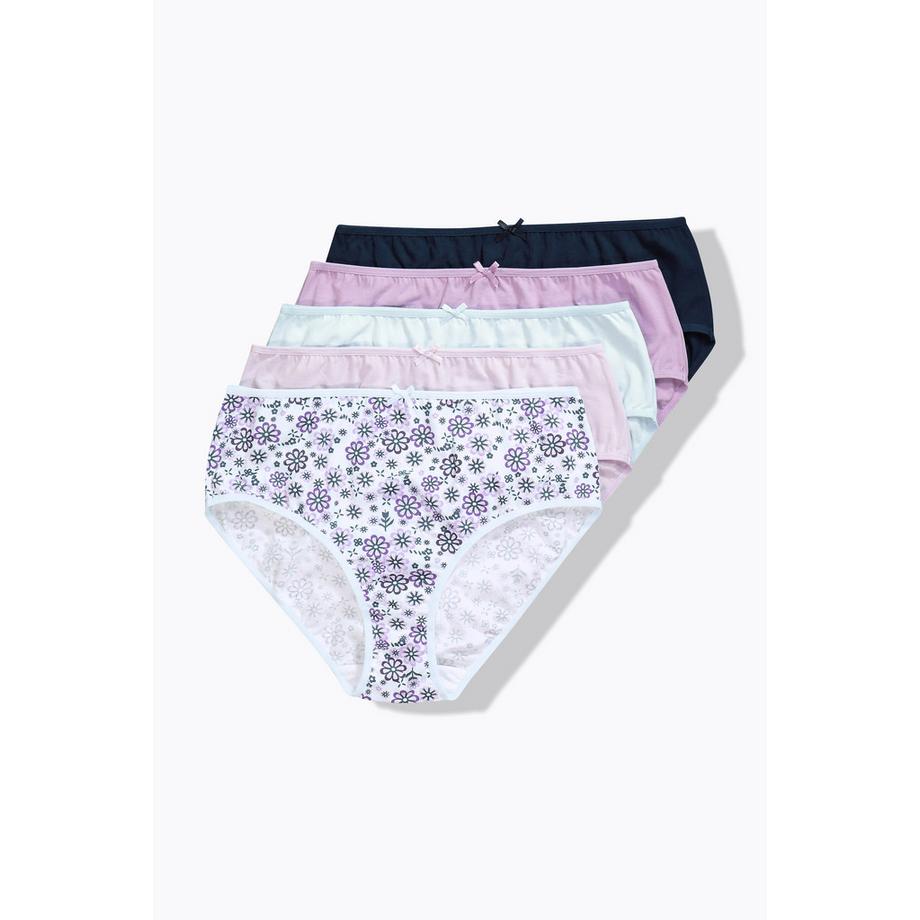 Ulla Popken Midislips 5er-Pack Blümchen Uni Höher Geschnitten  