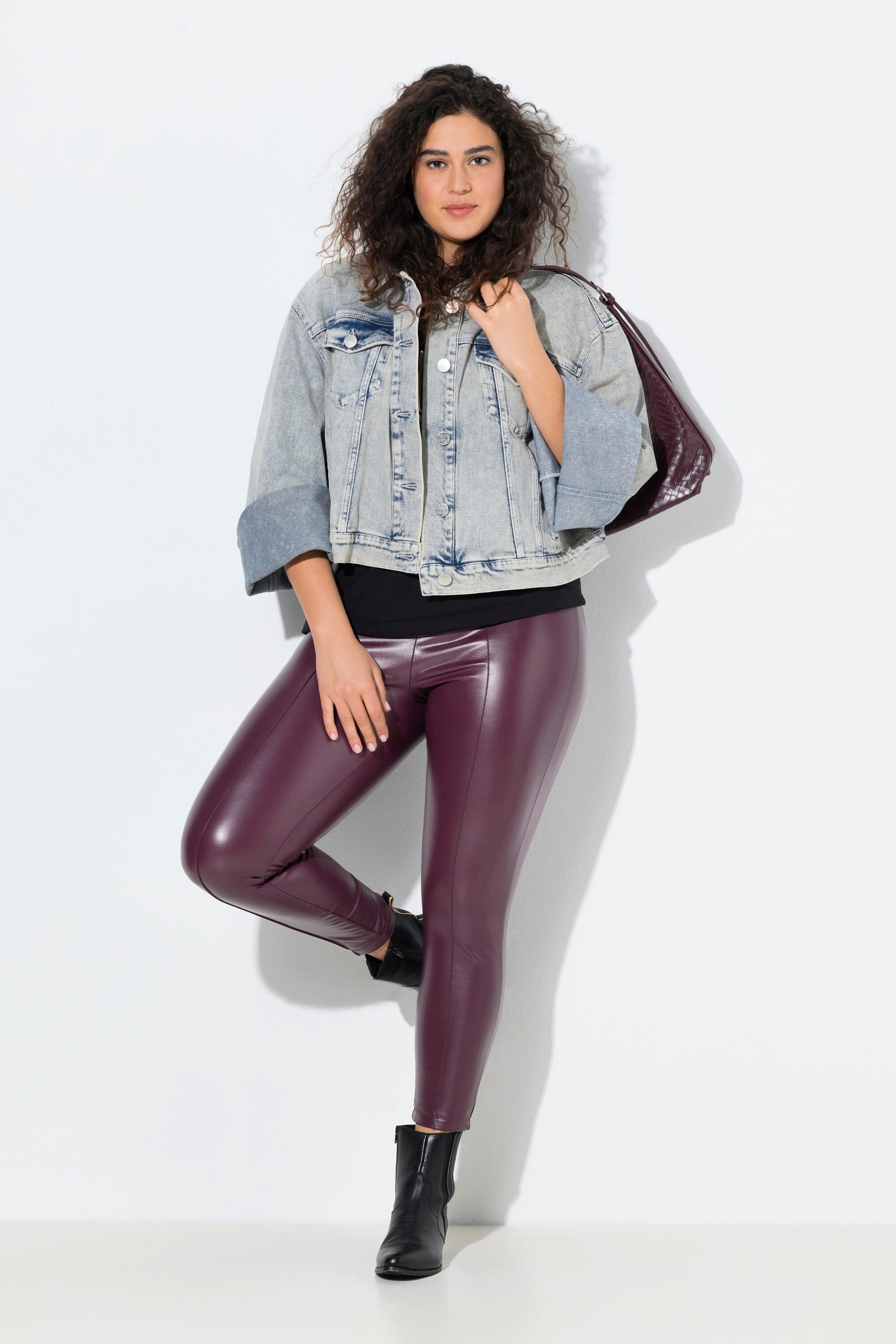 Ulla Popken Leggings Lederoptik Schmales Bein Elastikbund  