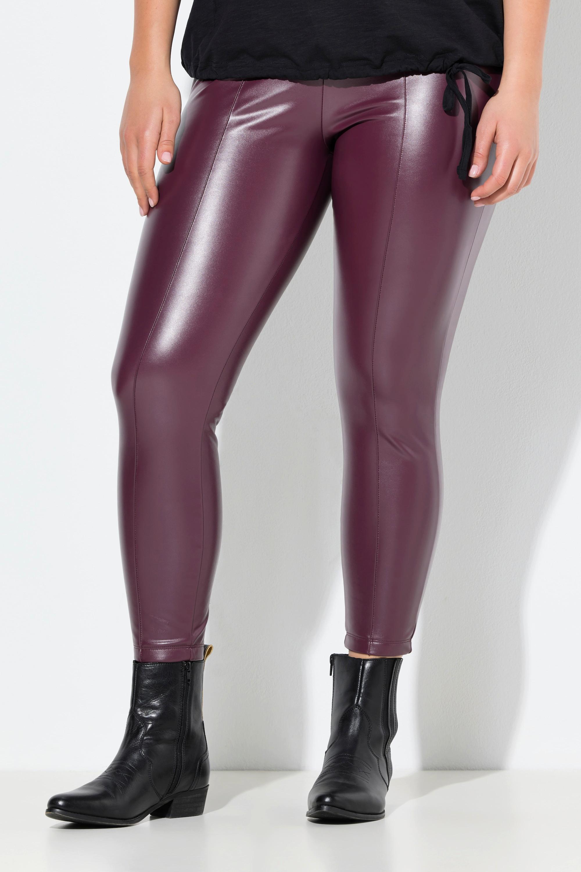 Ulla Popken Leggings Lederoptik Schmales Bein Elastikbund  