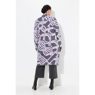 Ulla Popken Cardigan Long Motif Graphique Ouvert Col Montant  