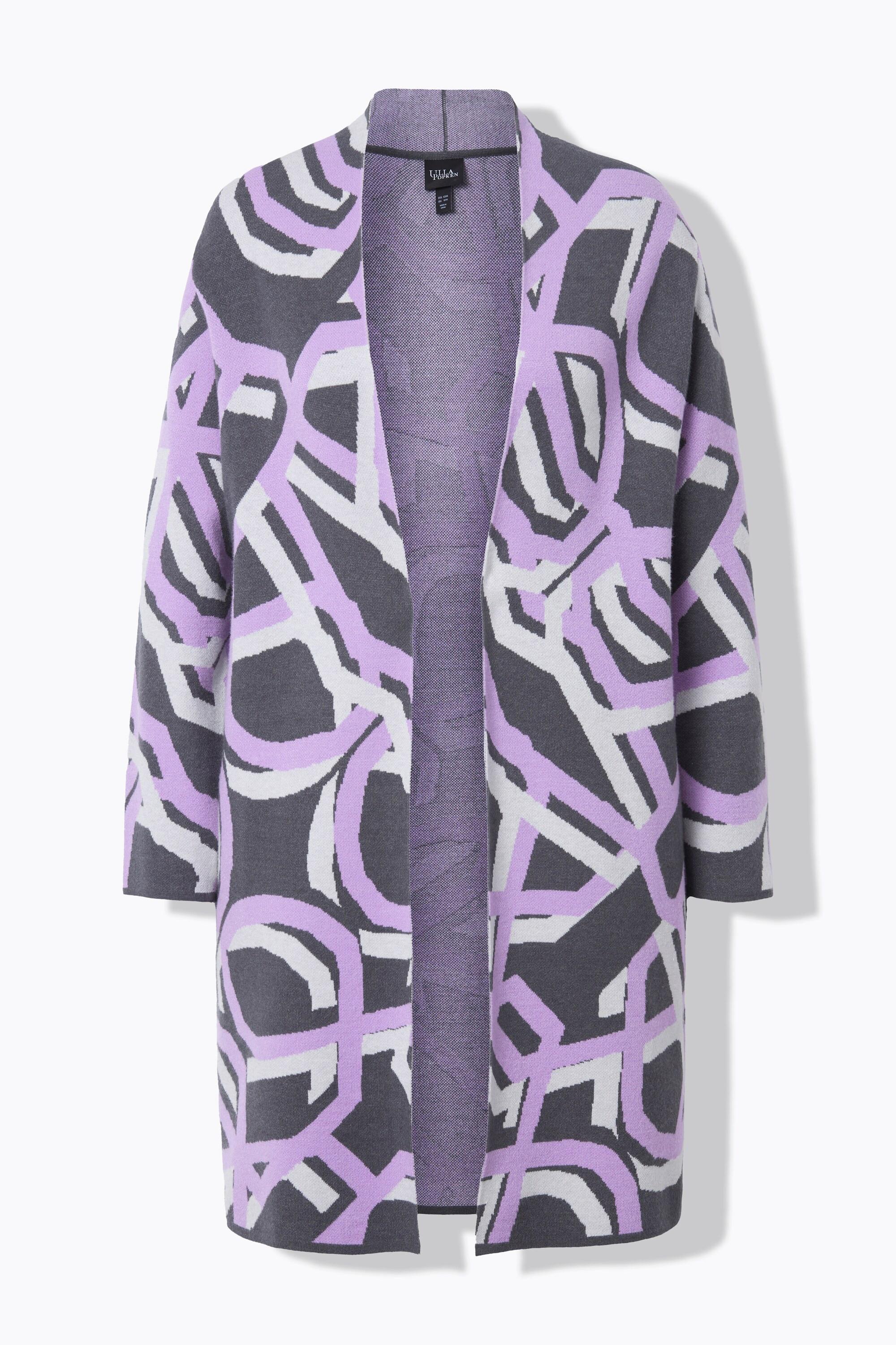 Ulla Popken Cardigan Long Motif Graphique Ouvert Col Montant  