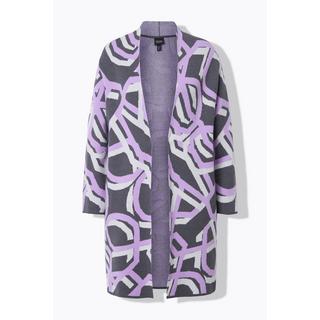 Ulla Popken Cardigan Long Motif Graphique Ouvert Col Montant  