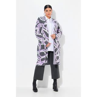 Ulla Popken Cardigan Long Motif Graphique Ouvert Col Montant  