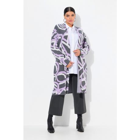 Ulla Popken Cardigan Long Motif Graphique Ouvert Col Montant  