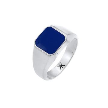 Ring  Siegelring Emaille Blau Basic 925 Silber