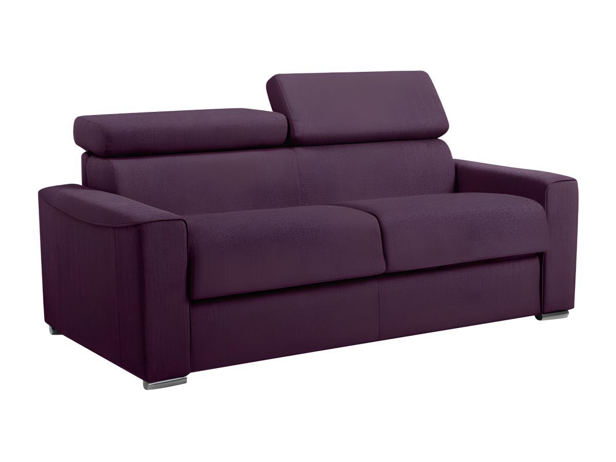LINEA SOFA Canapé 3 places convertible express en tissu violet - couchage lattes larges 140 cm - Matelas 22 cm avec mémoire de forme VIZIR  