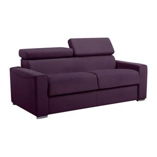 LINEA SOFA Canapé 3 places convertible express en tissu violet - couchage lattes larges 140 cm - Matelas 22 cm avec mémoire de forme VIZIR  