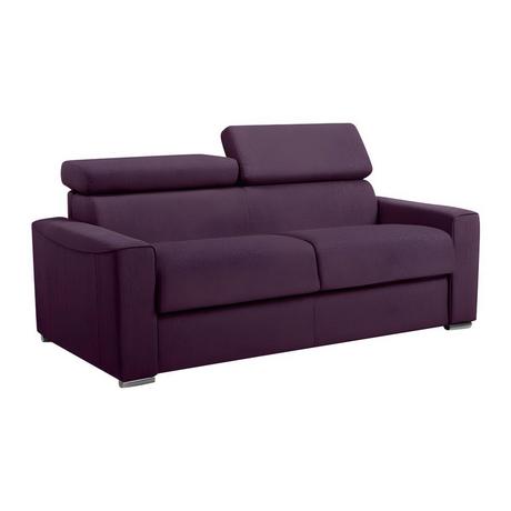 LINEA SOFA Canapé 3 places convertible express en tissu violet - couchage lattes larges 140 cm - Matelas 22 cm avec mémoire de forme VIZIR  