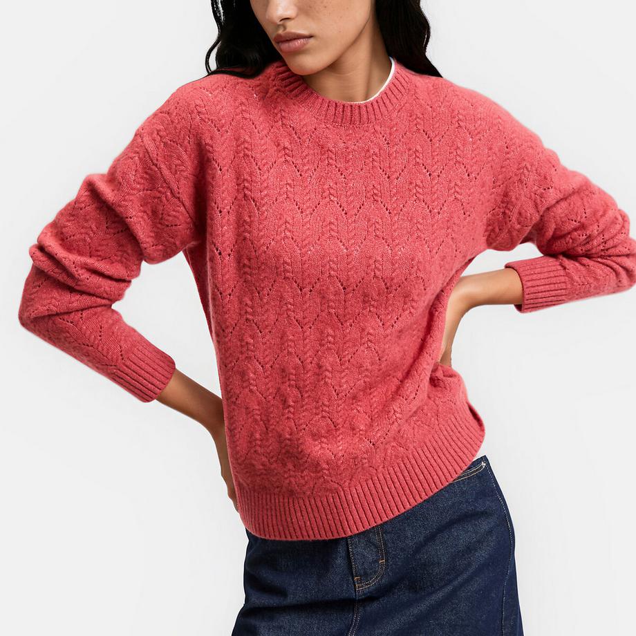 La Redoute Collections Pull col rond en maille torsadée ajourée  