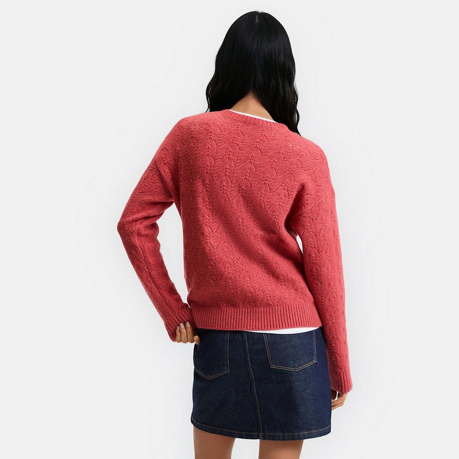 La Redoute Collections Pull col rond en maille torsadée ajourée  