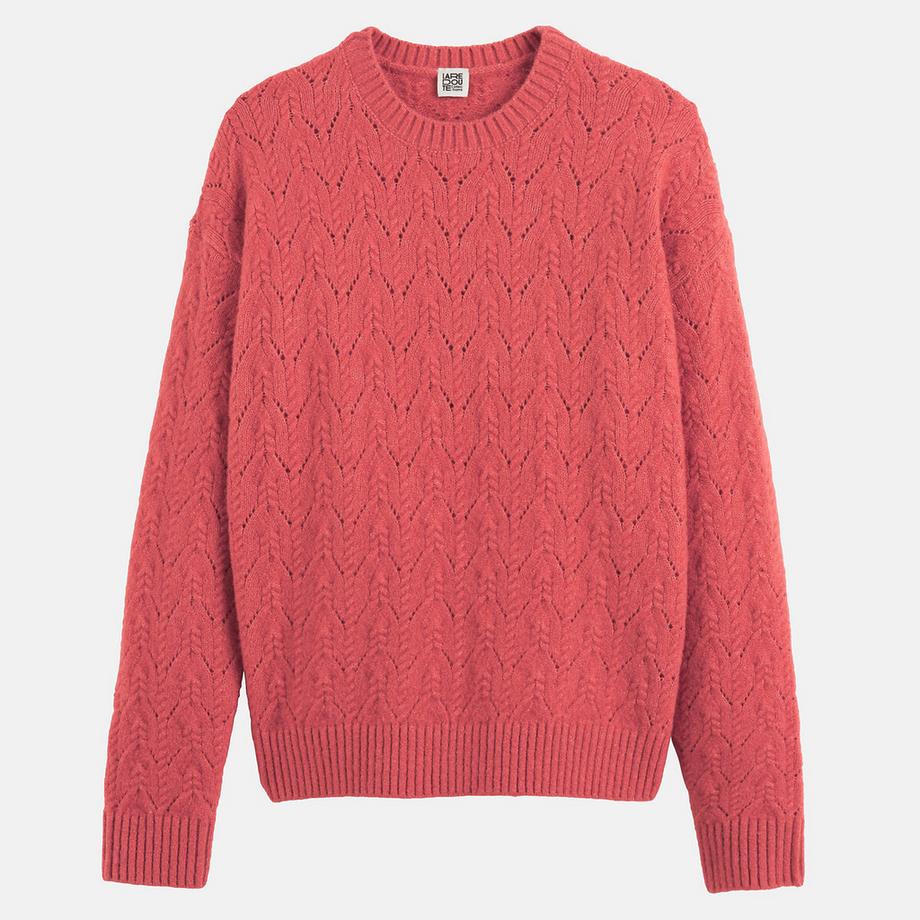 La Redoute Collections Pull col rond en maille torsadée ajourée  