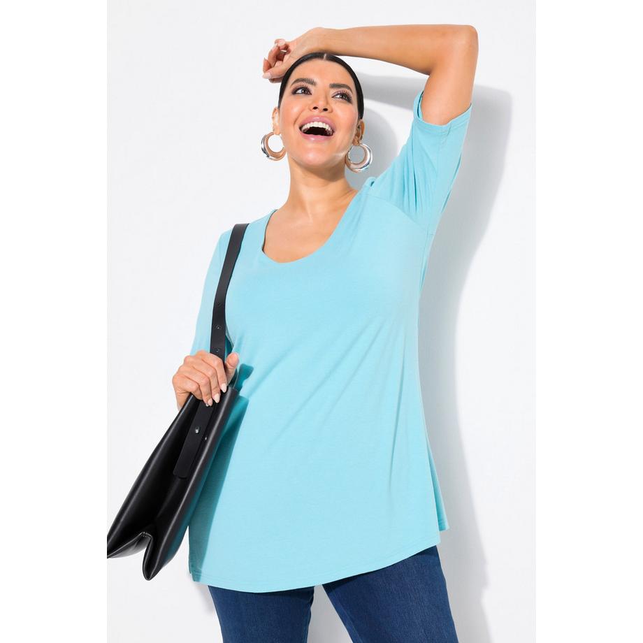 Ulla Popken T-shirt doublé devant col V manches courtes  