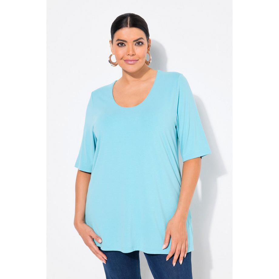 Ulla Popken T-shirt doublé devant col V manches courtes  