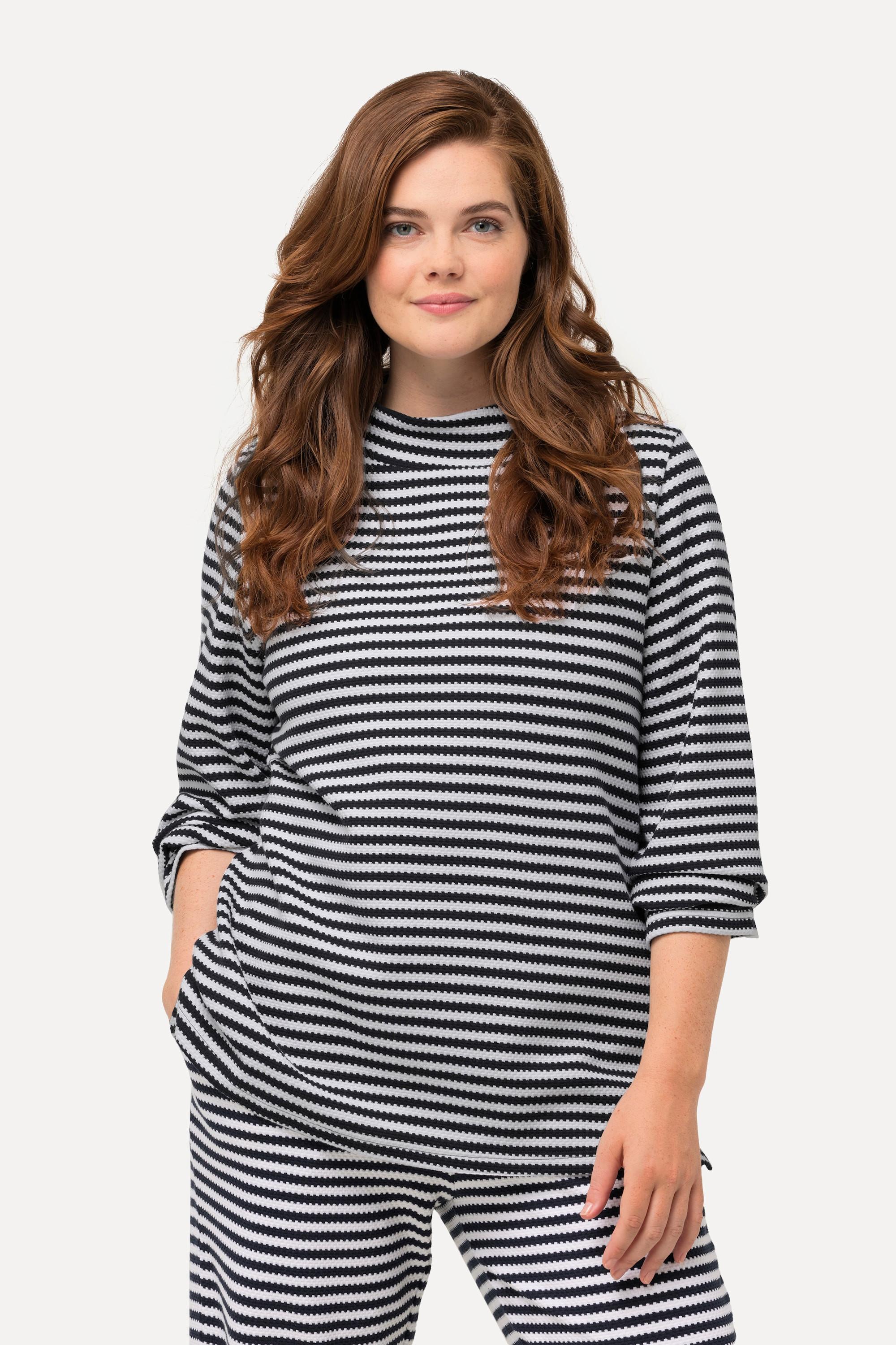 Ulla Popken Sweatshirt Strukturringel Stehkragen Langarm  