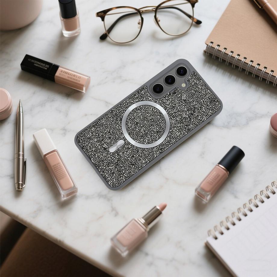 Cadorabo  Samsung Galaxy S24 PLUS Hülle kompatibel mit MagSafe Glitzer Diamant Design 