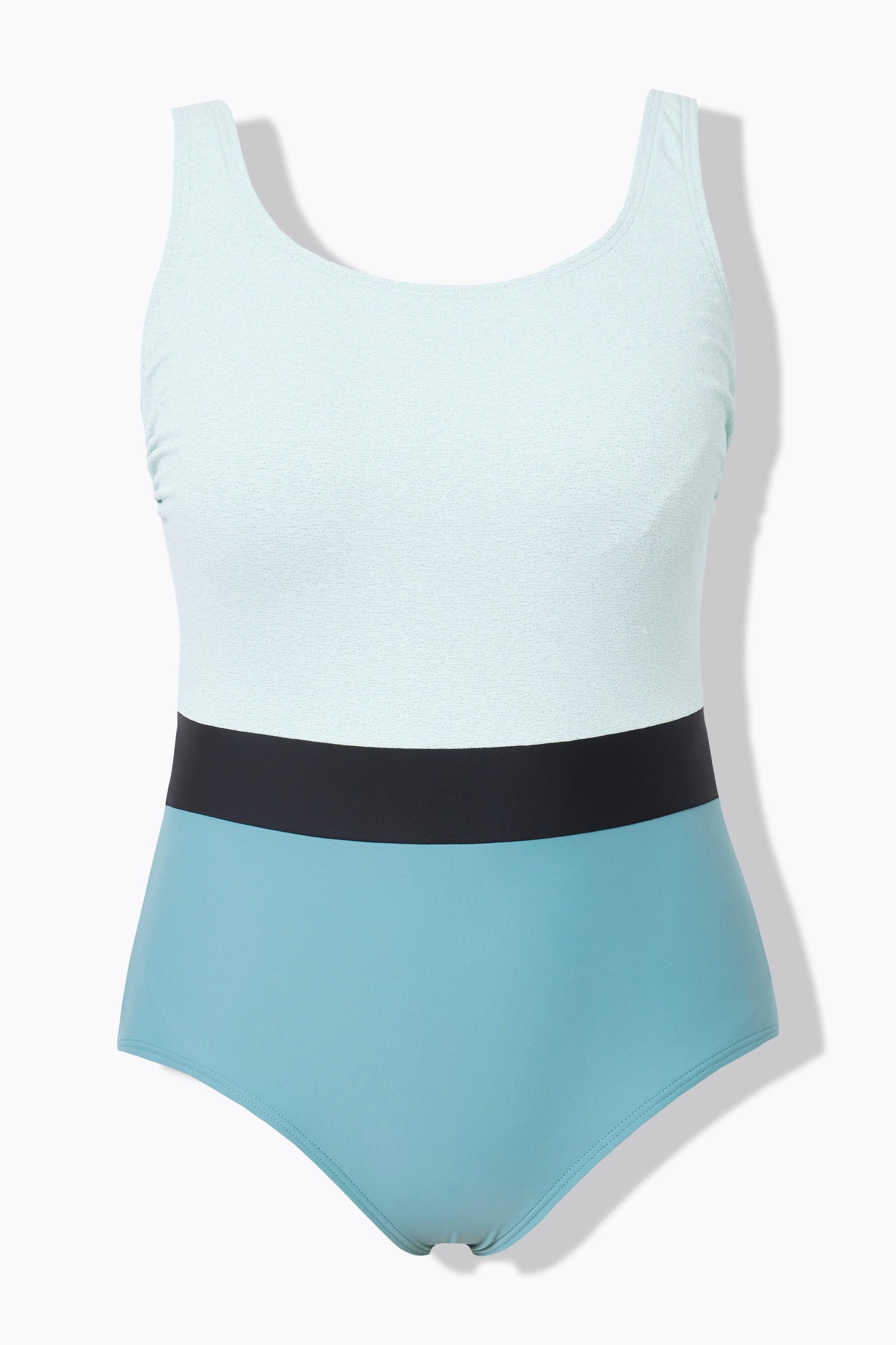 Ulla Popken Glitzer Colorblock Badeanzug ohne Softcups Recycelt  