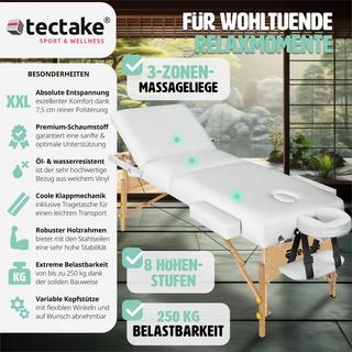 Tectake 3 Zonen Massageliege Somwang mit 7,5cm Polsterung und Holzgestell  
