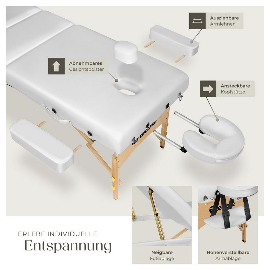 Tectake 3 Zonen Massageliege Somwang mit 7,5cm Polsterung und Holzgestell  
