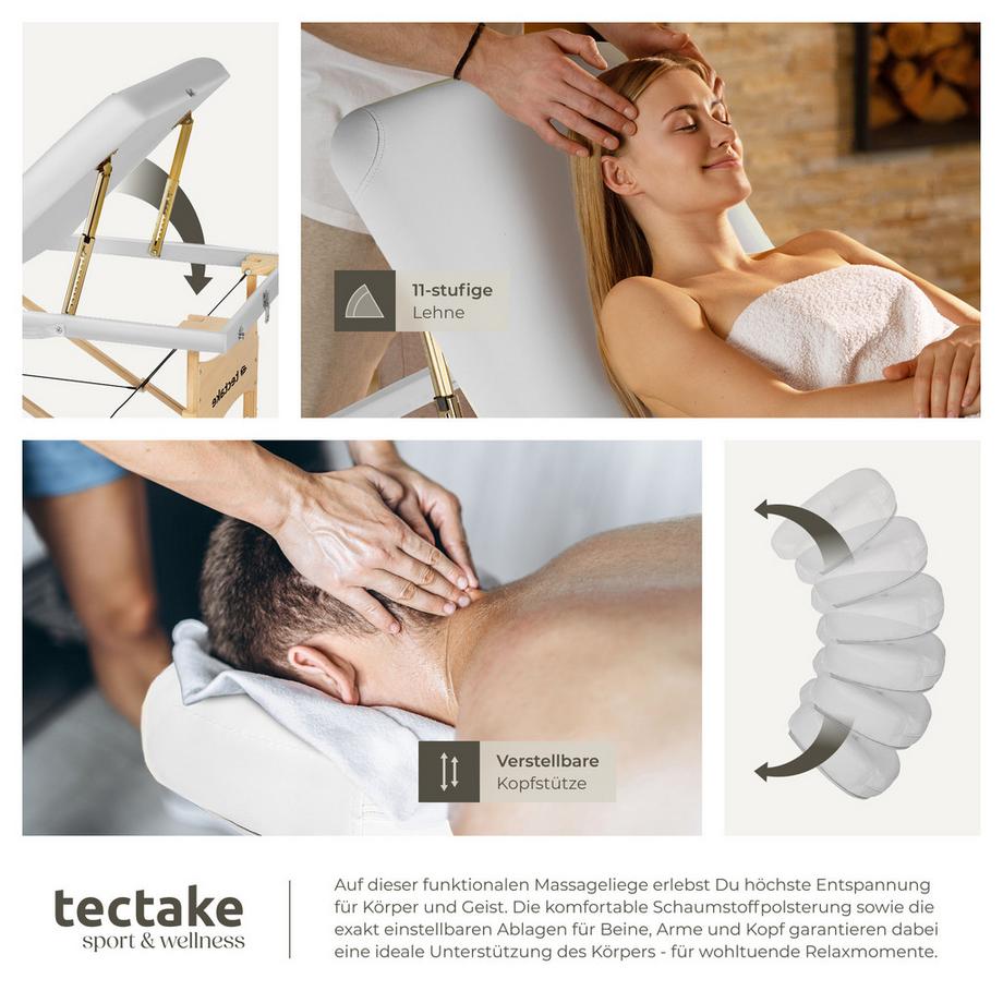 Tectake Table de massage portable pliante à 3 zones SOMWANG largeur 70 cm, rembourrage 7,5 cm  