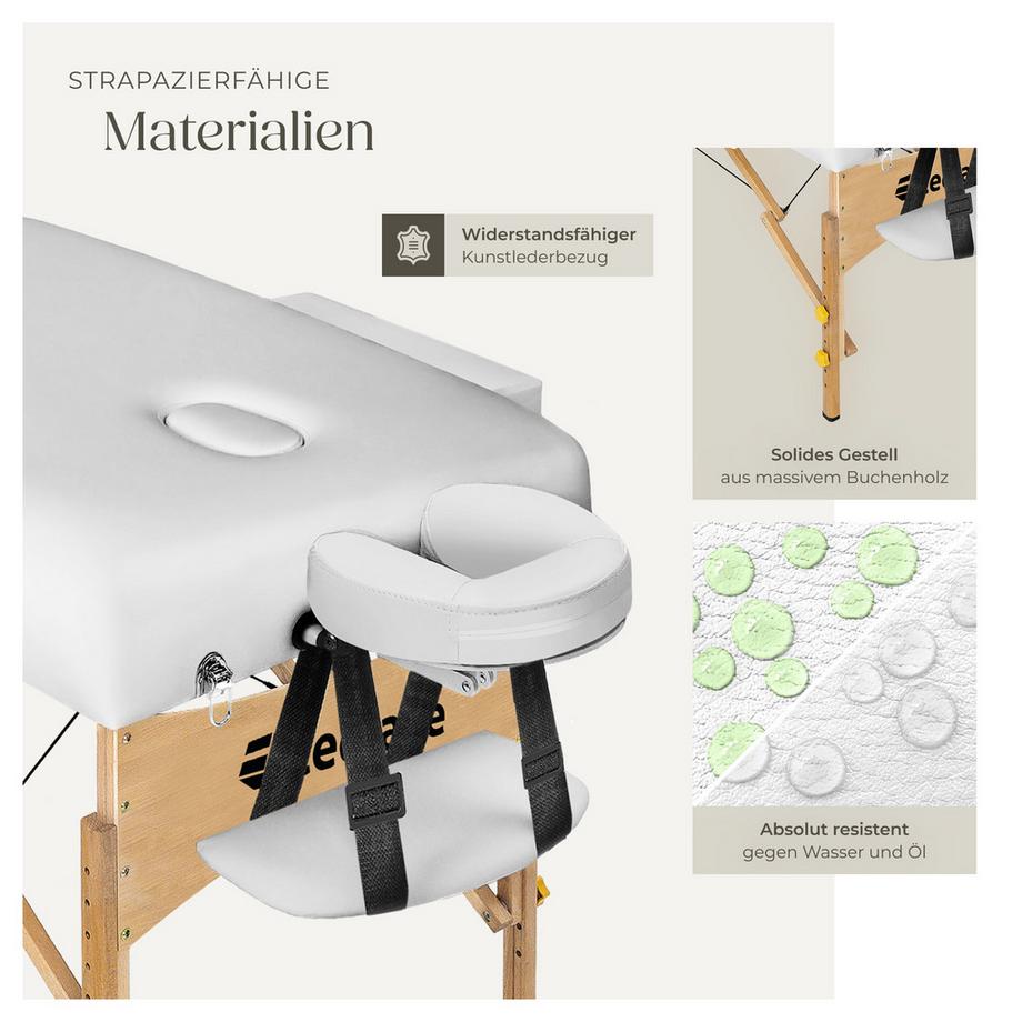 Tectake Table de massage portable pliante à 3 zones SOMWANG largeur 70 cm, rembourrage 7,5 cm  