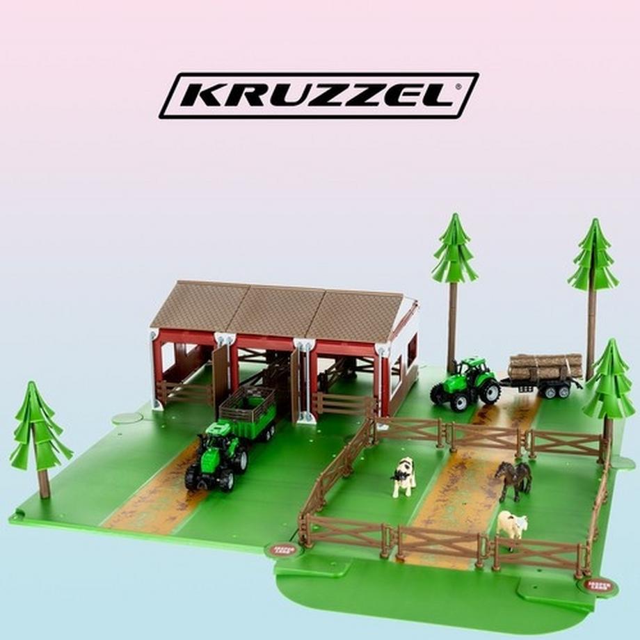 Kruzzel  Bauernhof mit Tieren + 2 Bauernwagen 22404 