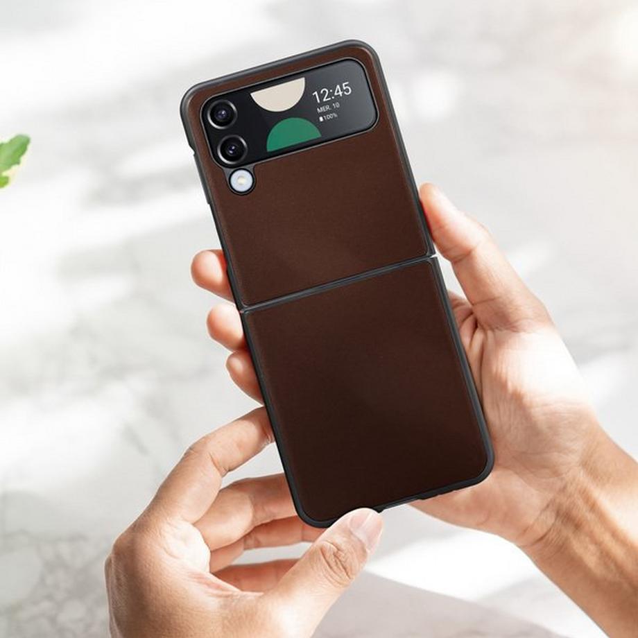 Avizar  Coque Samsung Z Flip 4 Cuir Marron 