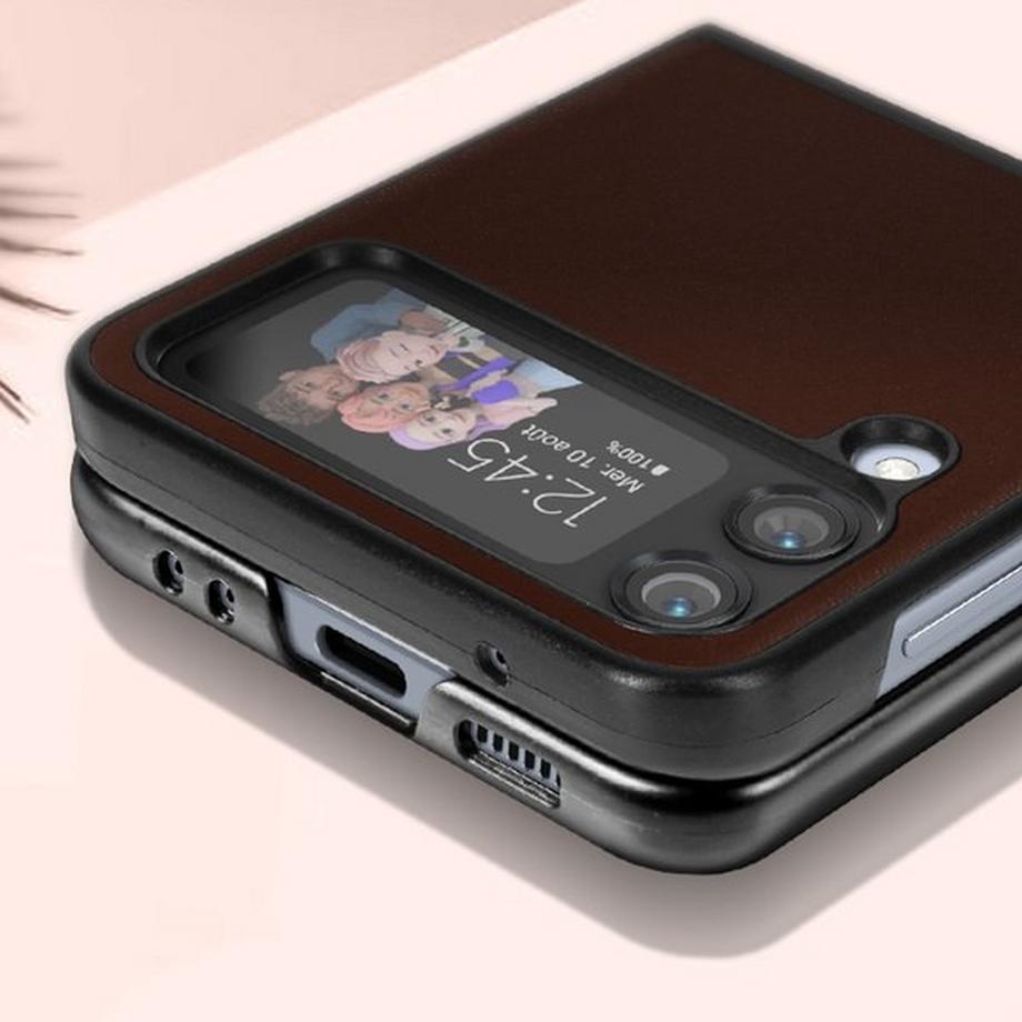 Avizar  Coque Samsung Z Flip 4 Cuir Marron 