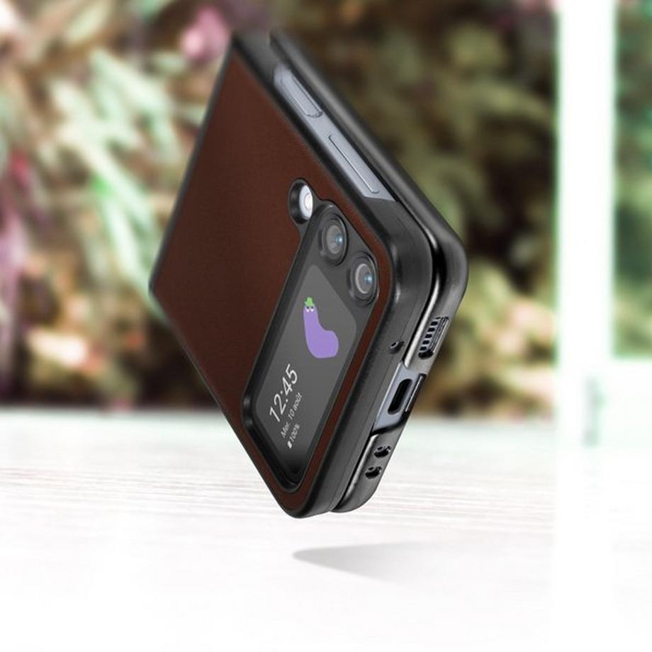 Avizar  Coque Samsung Z Flip 4 Cuir Marron 