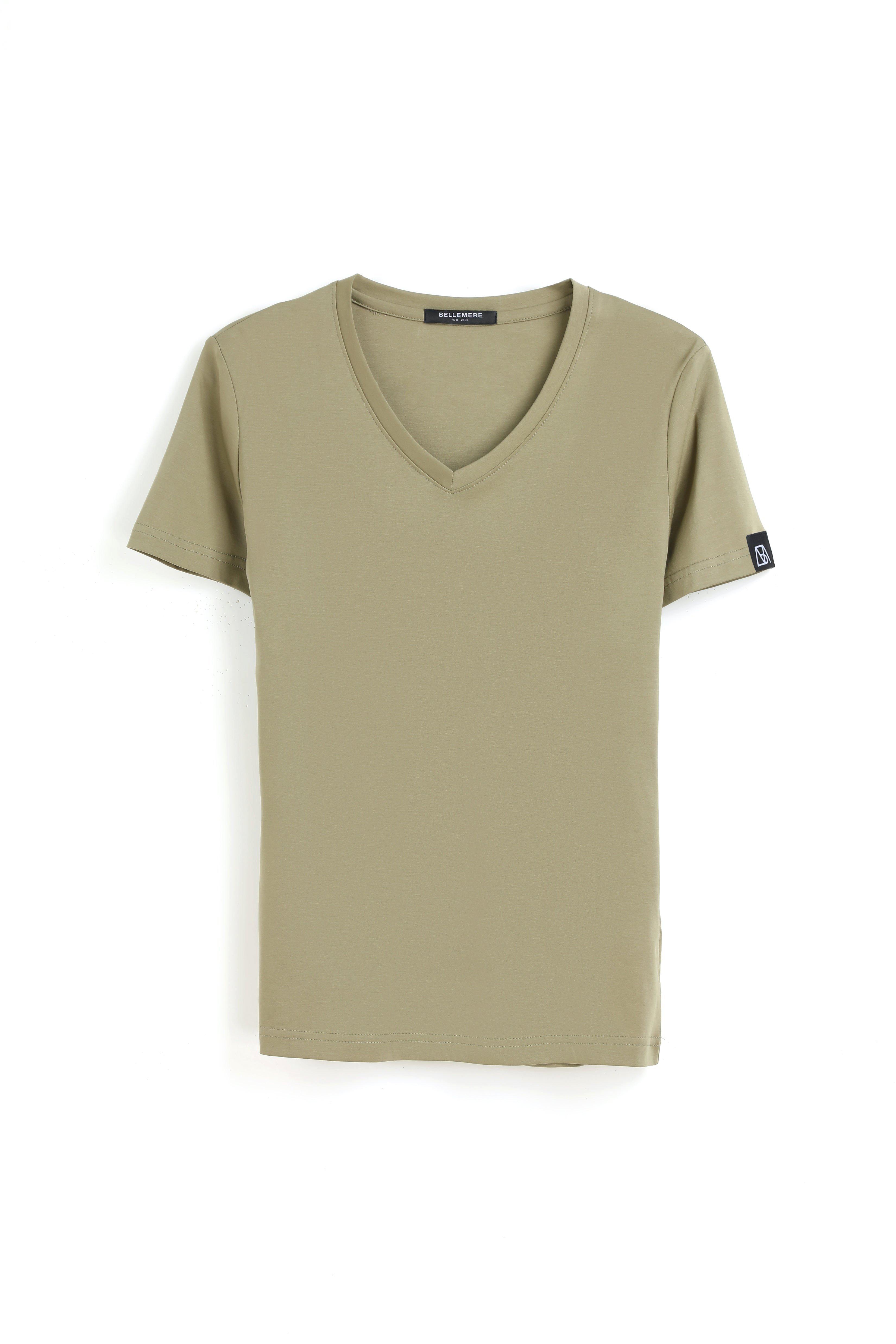 Bellemere New York  T-shirt in cotone con grande scollo a V 160G 