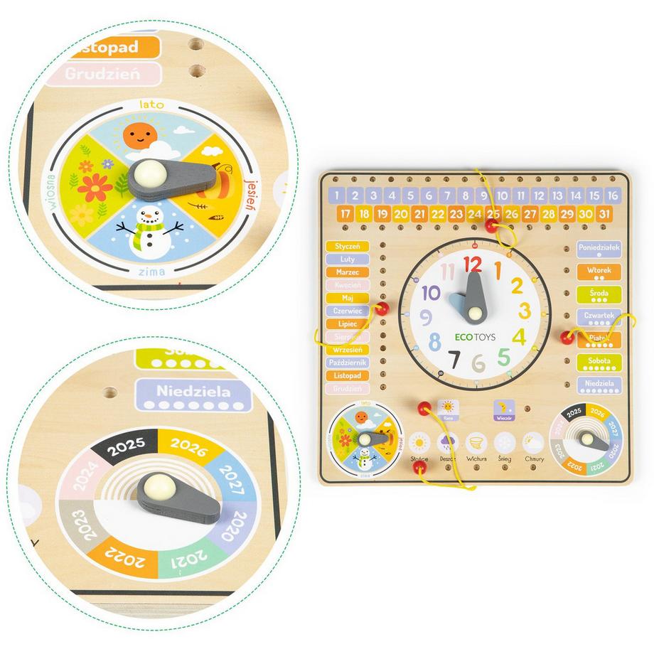 Northio  Manipulationstafel aus Holz mit Kalender und Uhr 