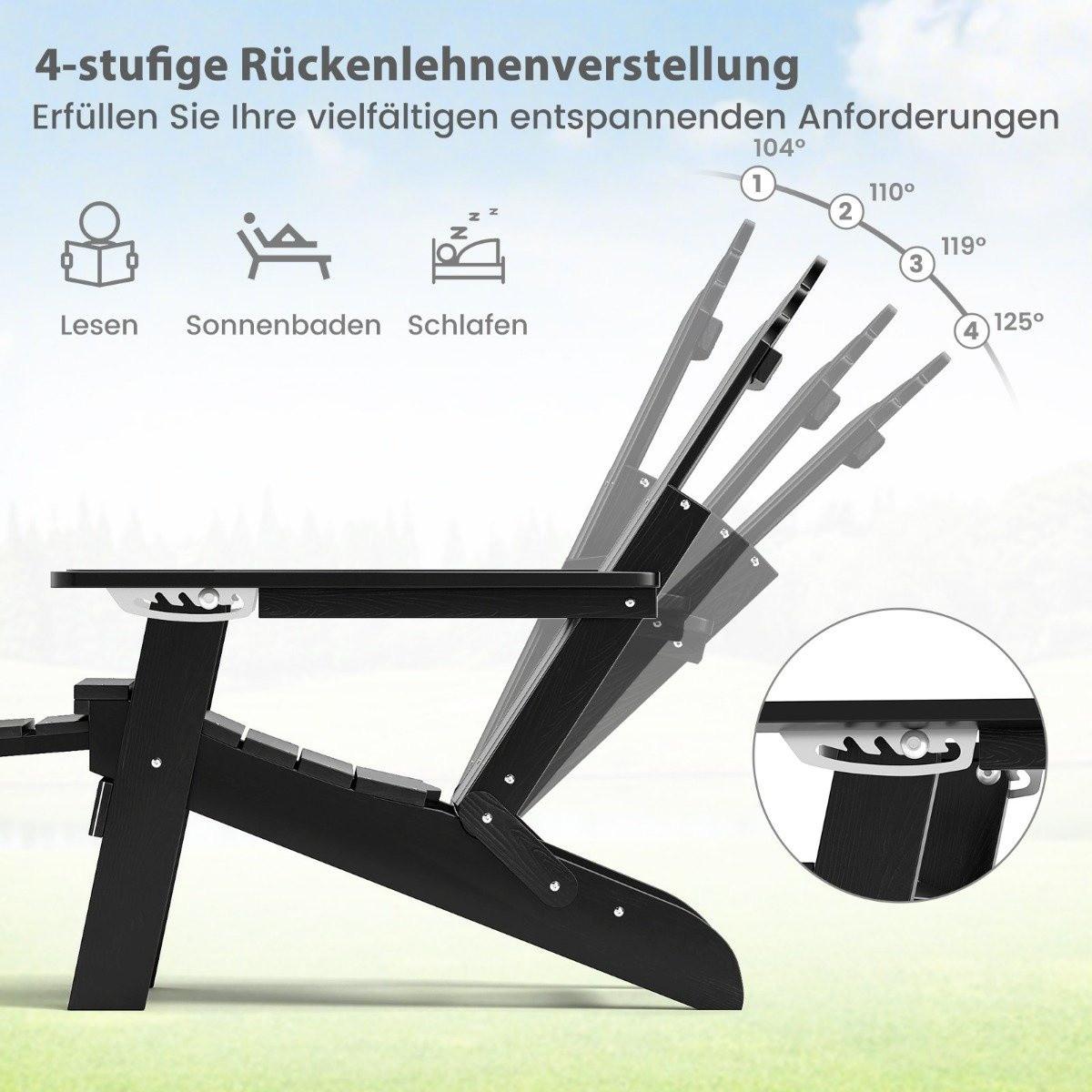 B2X Chaise Adirondack pliante avec repose-pieds et dossier réglable, chaise de jardin avec porte-gobelet, noir  