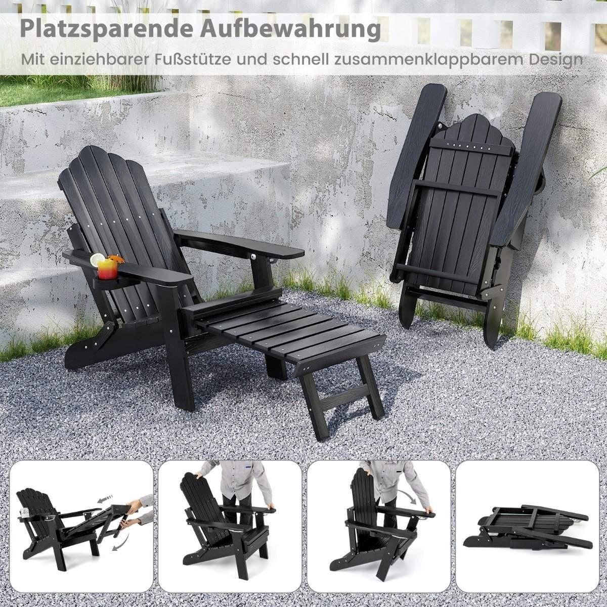 B2X Chaise Adirondack pliante avec repose-pieds et dossier réglable, chaise de jardin avec porte-gobelet, noir  