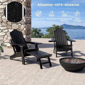 Chaise Adirondack pliante avec repose-pieds et dossier réglable, chaise de jardin avec porte-gobelet, noir
