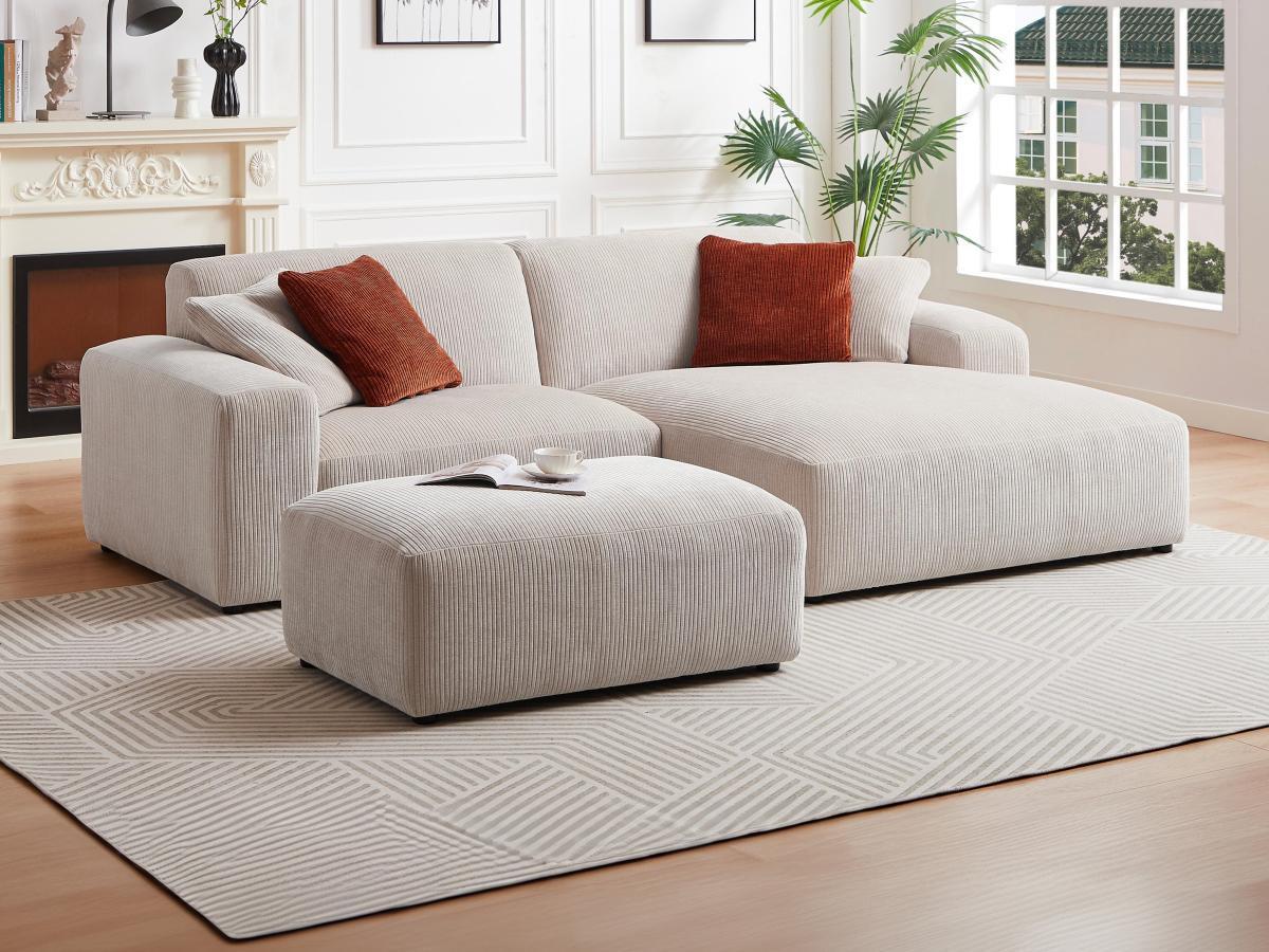 Maison Céphy Ecksofa & Hocker - Ecke rechts - Cord - Beige - TIRONO von Maison Céphy  