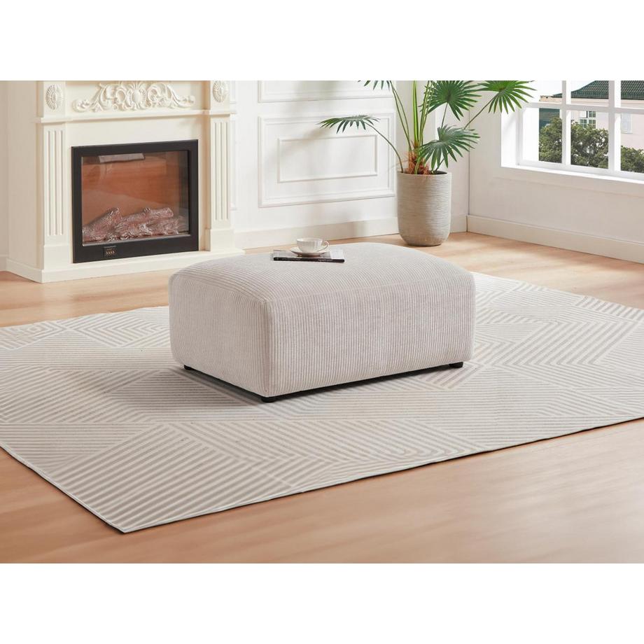 Maison Céphy Canapé d'angle droit et pouf en velours côtelé beige TIRONO de Maison Céphy  