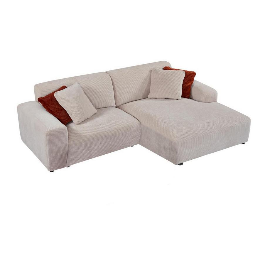 Maison Céphy Canapé d'angle droit et pouf en velours côtelé beige TIRONO de Maison Céphy  