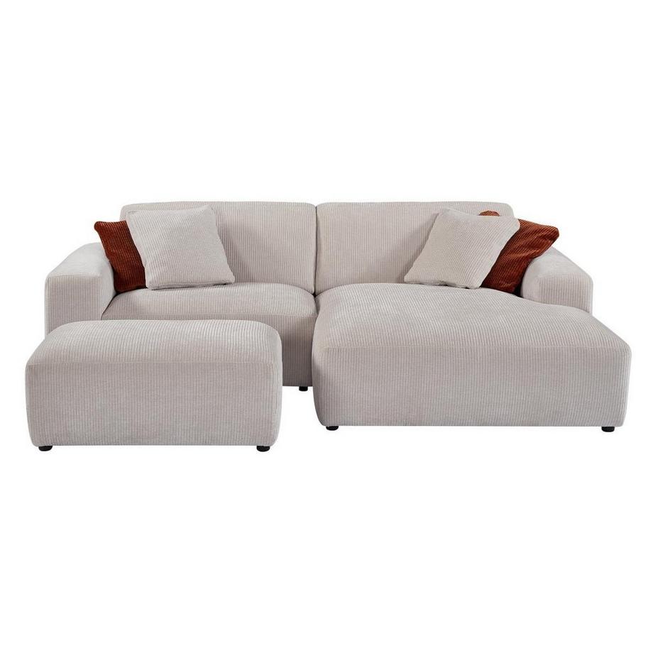 Canapé d'angle droit et pouf en velours côtelé beige TIRONO de Maison Céphy