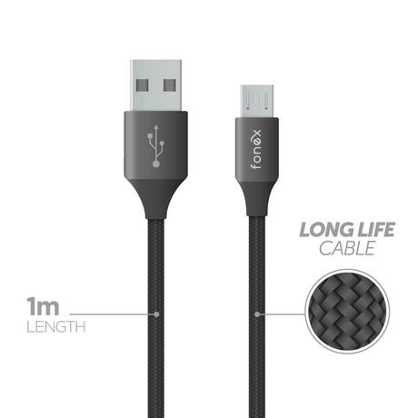 Fonex  Câble de charge et de données Fonex 12W Micro USB 1 m noir 