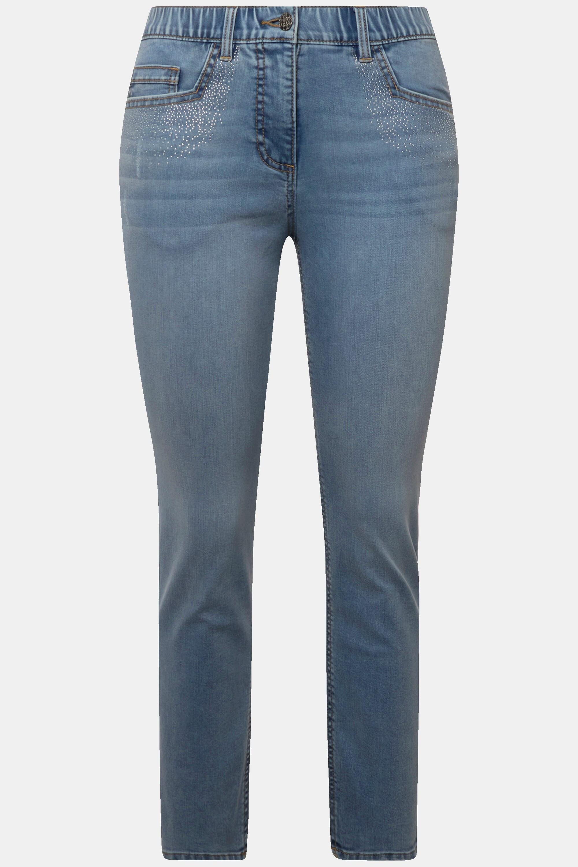 Ulla Popken  Jean Sarah avec pierres fantaisie, jambe étroite et taille stretch confortable 