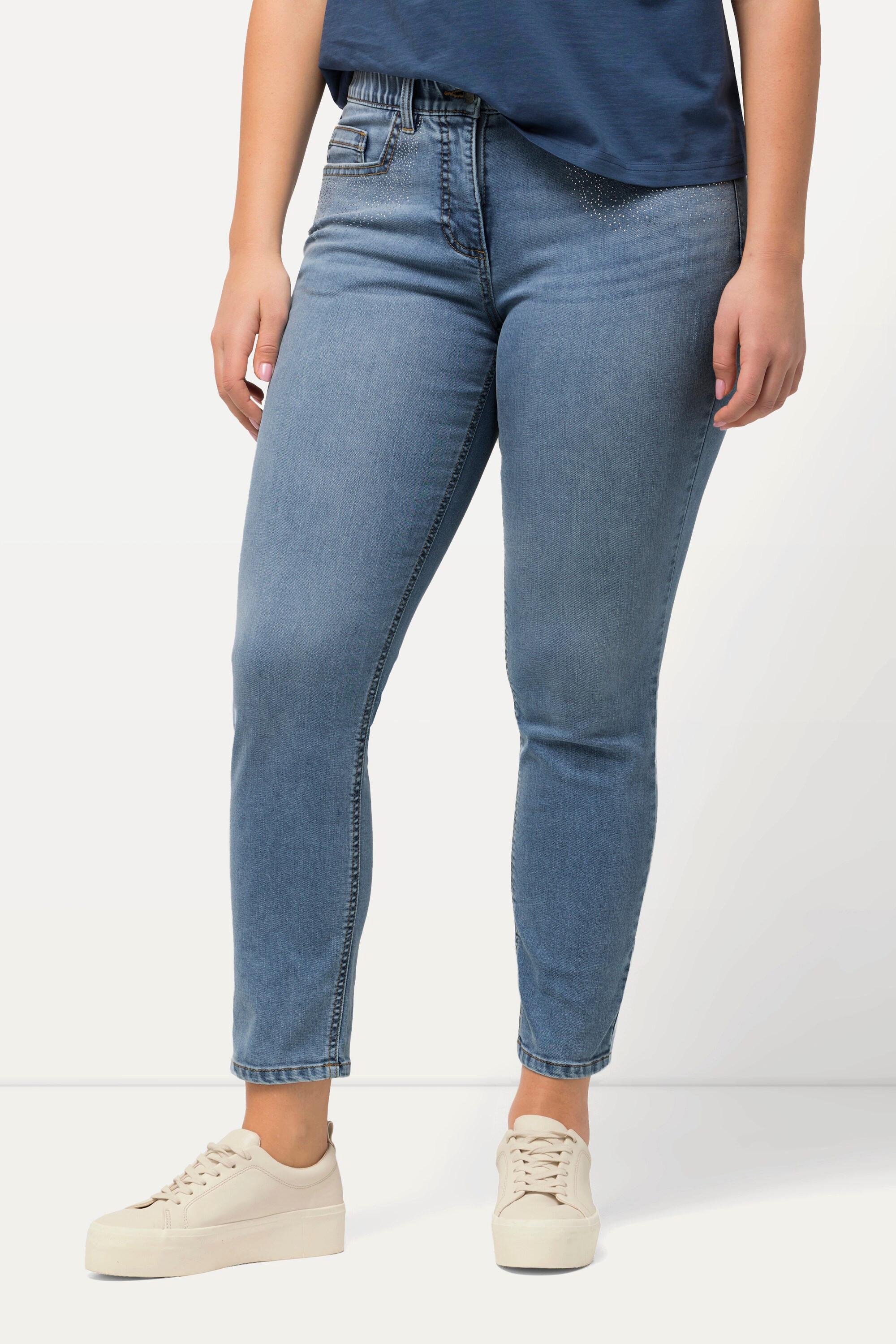 Ulla Popken  Jean Sarah avec pierres fantaisie, jambe étroite et taille stretch confortable 